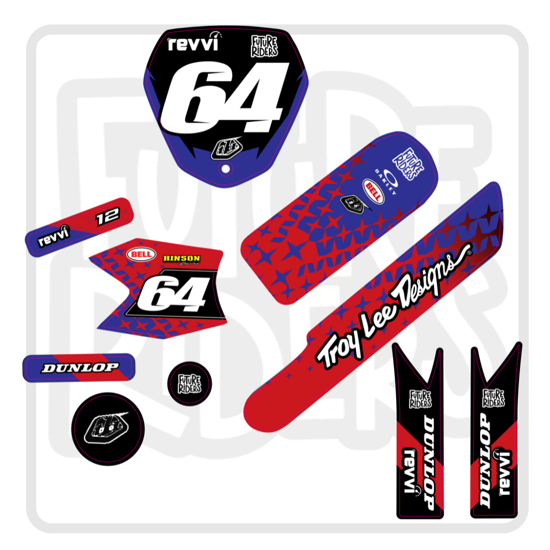 Revvi 12 inch decal kit Troylee Designs edition in red and blue