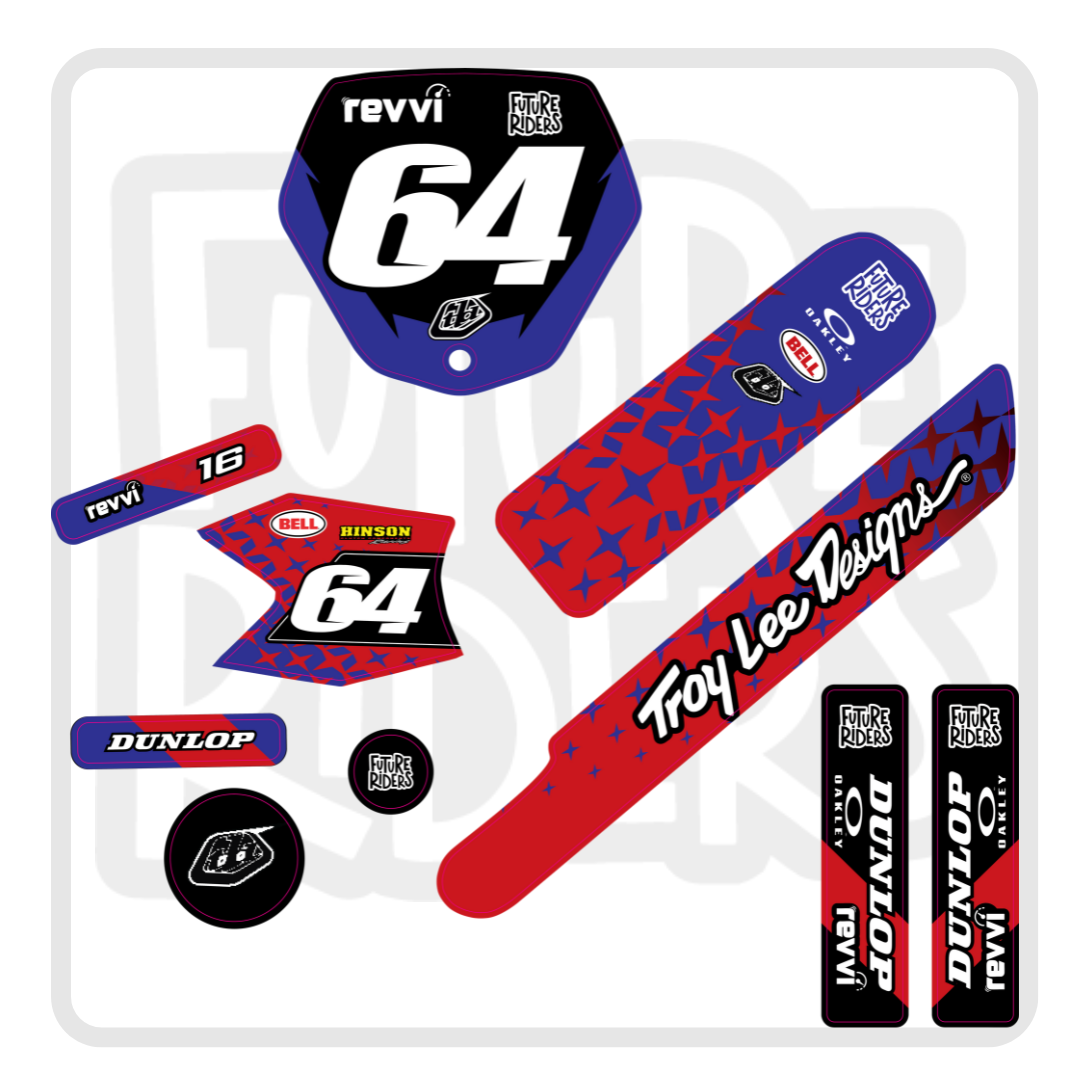 revvi 16 inch plus decal kit troylee designs edition in blue and red